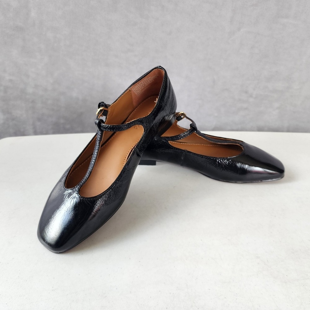 Madewell Mylie Flats Womens Size 5 Black Leather Buckle Square Toe Shoes T-Strap